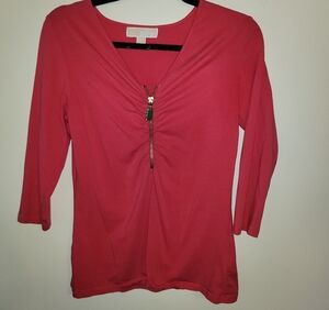 Michael Kors Red Zip-Front Blouse